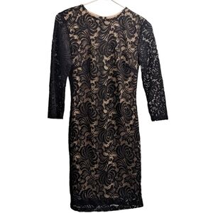 🆕 Forever 21 Black & Nude Double Layer Mesh Sleeve Dress S